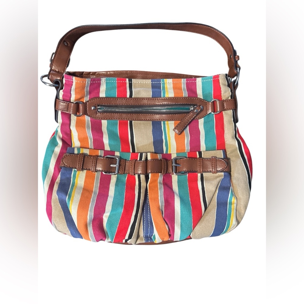Shoulder Purse Plum Brand Handbag Buckles/ Striped Multicolor Design - Picture 1 of 9